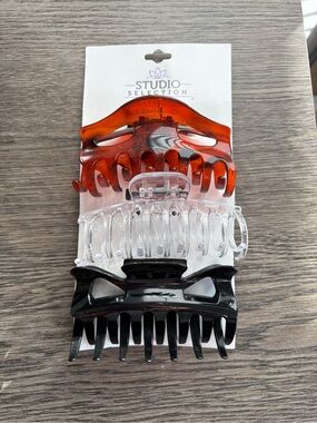Women’s Hair Claw Clip 3-Pack — Amber, Clear, Black